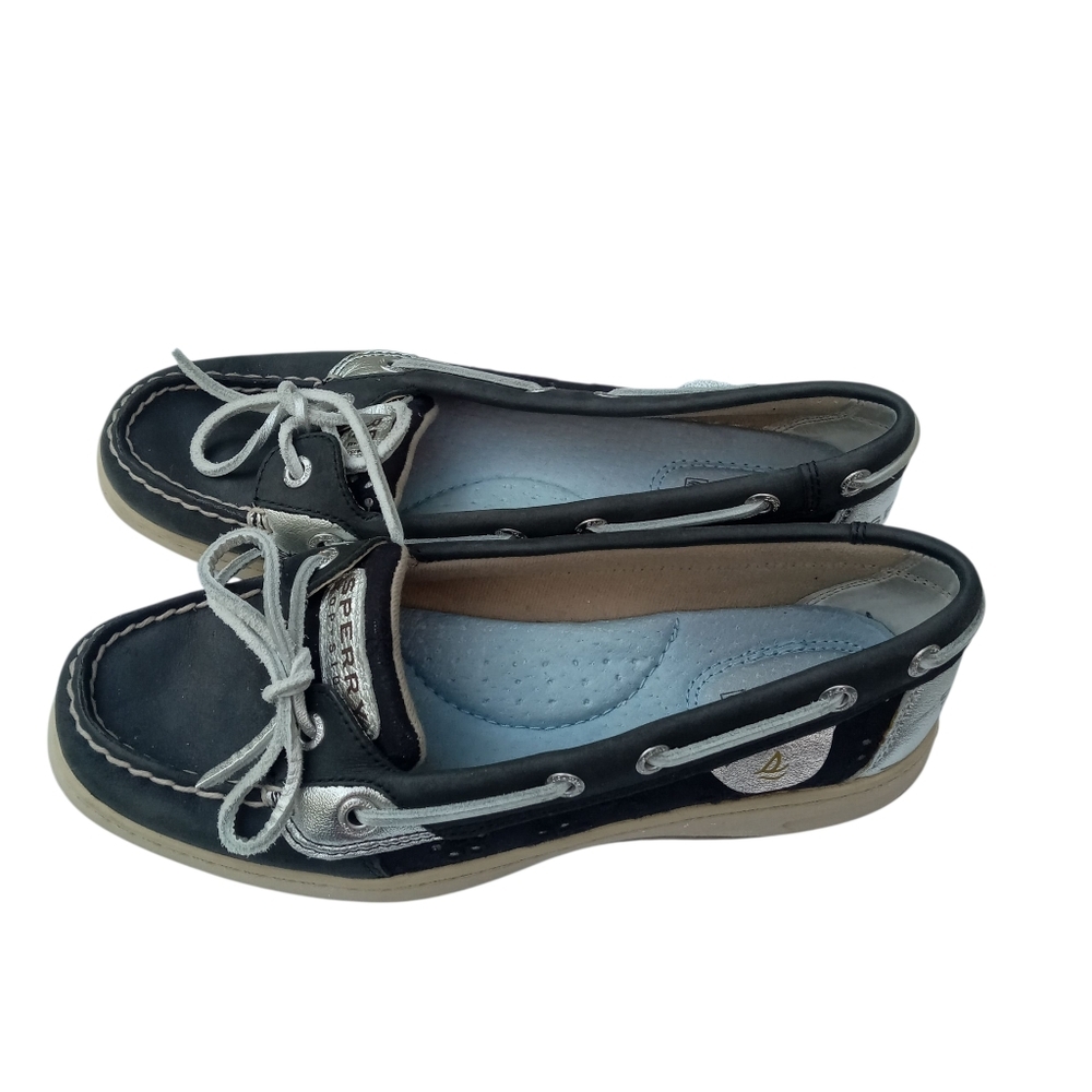 4/$10 Sperry Top Sider Black and Silver Boat Shoes Women's 7M Floral Non Marking